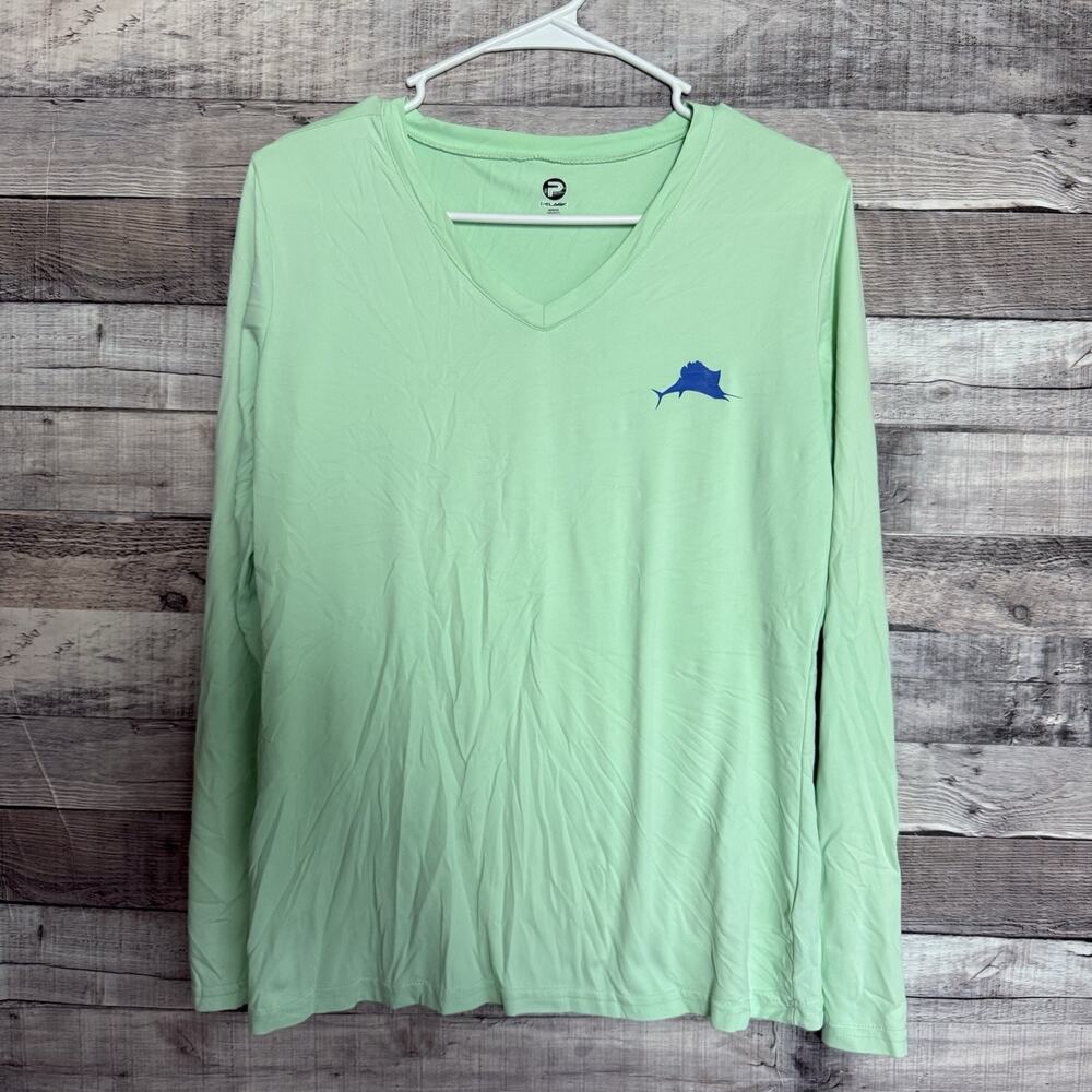 Pelagic Shirt Womens Med Green Oceanflex Solar UV Performance Outdoor Fishing
